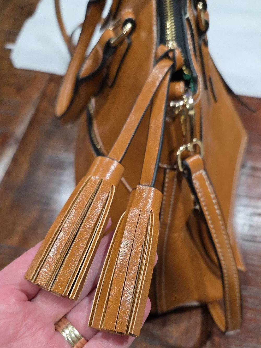 Dooney & Bourke Tan Leather Satchel with Crossbody Strap